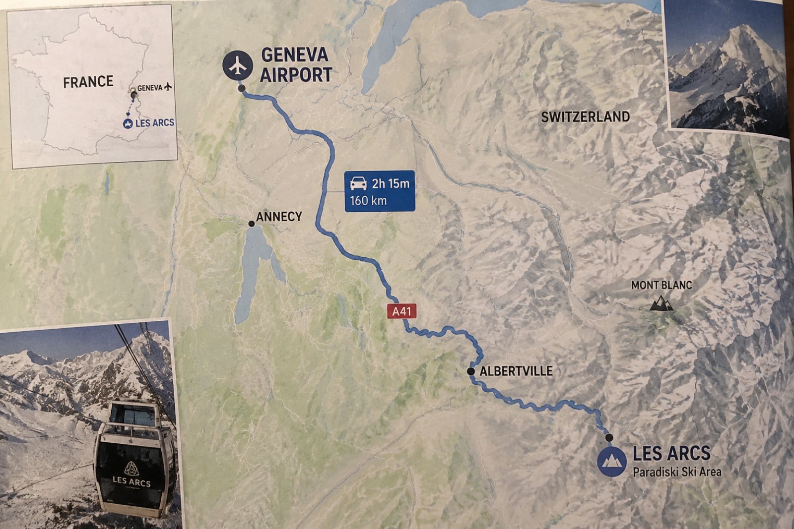 Geneva Airport to Les Arcs, 160km and around 2 hours 15 minutes
